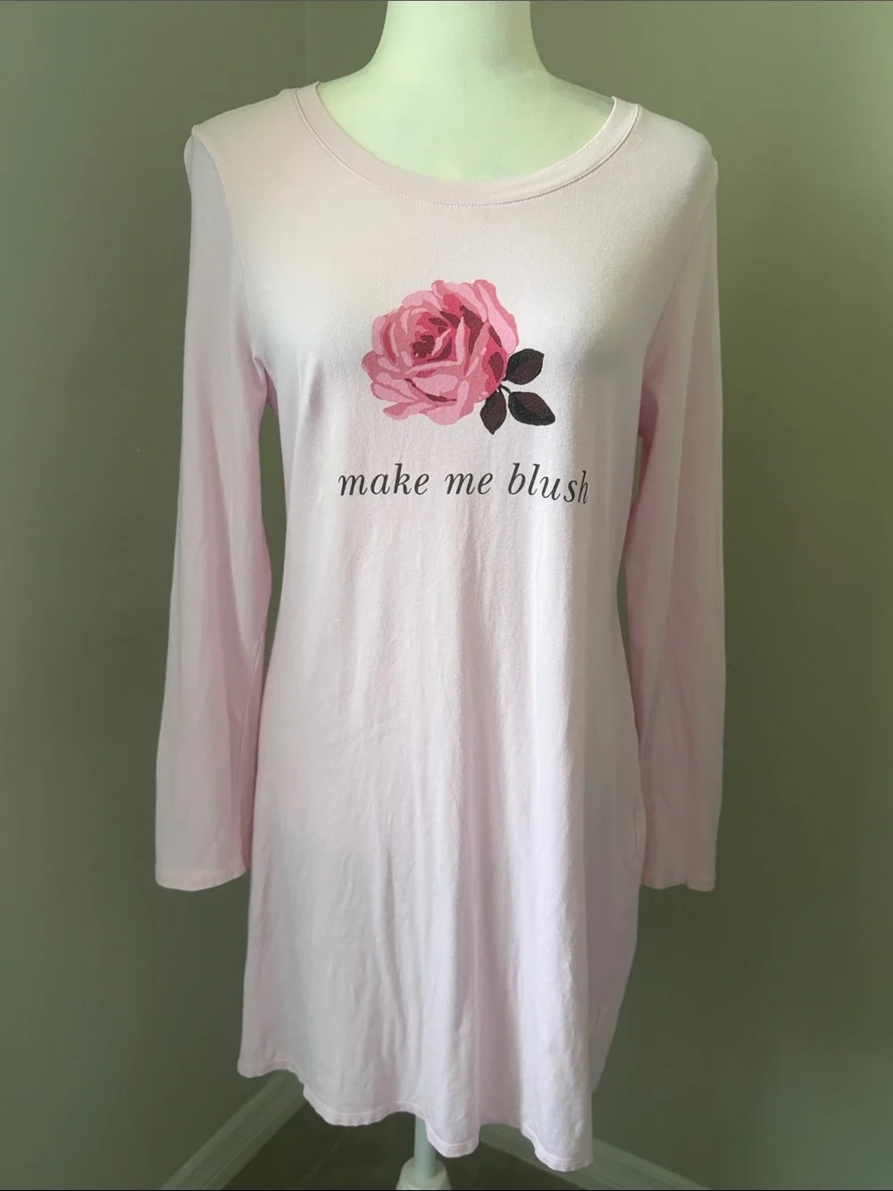 KATE SPADE Make Me Blush Rose Long Sleeve Sleep Shirt Nightgown Pink Size S